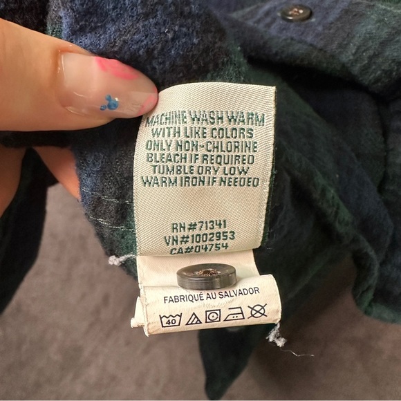 L.L.Bean Scotch Plaid Flannel Shirt Black Watch Tartan Navy Green Men’s M Reg - Picture 8 of 13